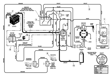 Electrical System Diagram and Parts List for 405605X51A 2005 Briggs and Stratton Lawn Tractor